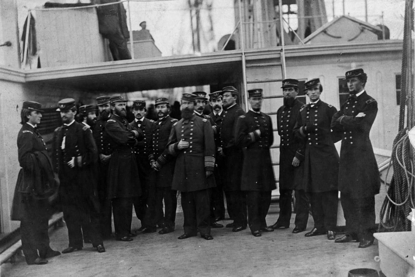 Admiral David Dixon Porter and staff aboard the deck of a ship