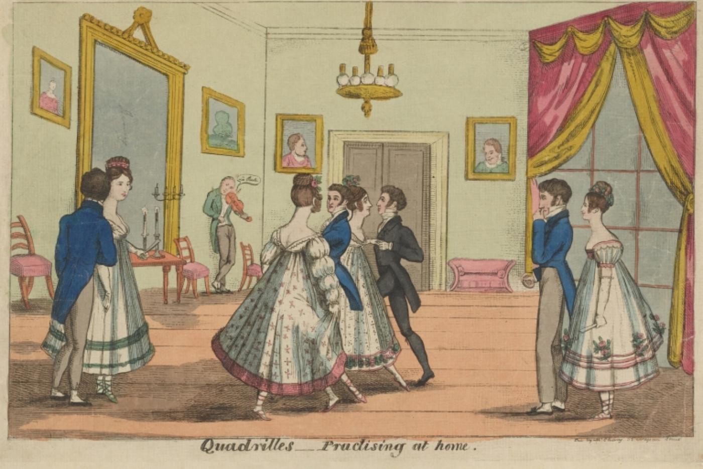 An 1830s image of people dancing at home